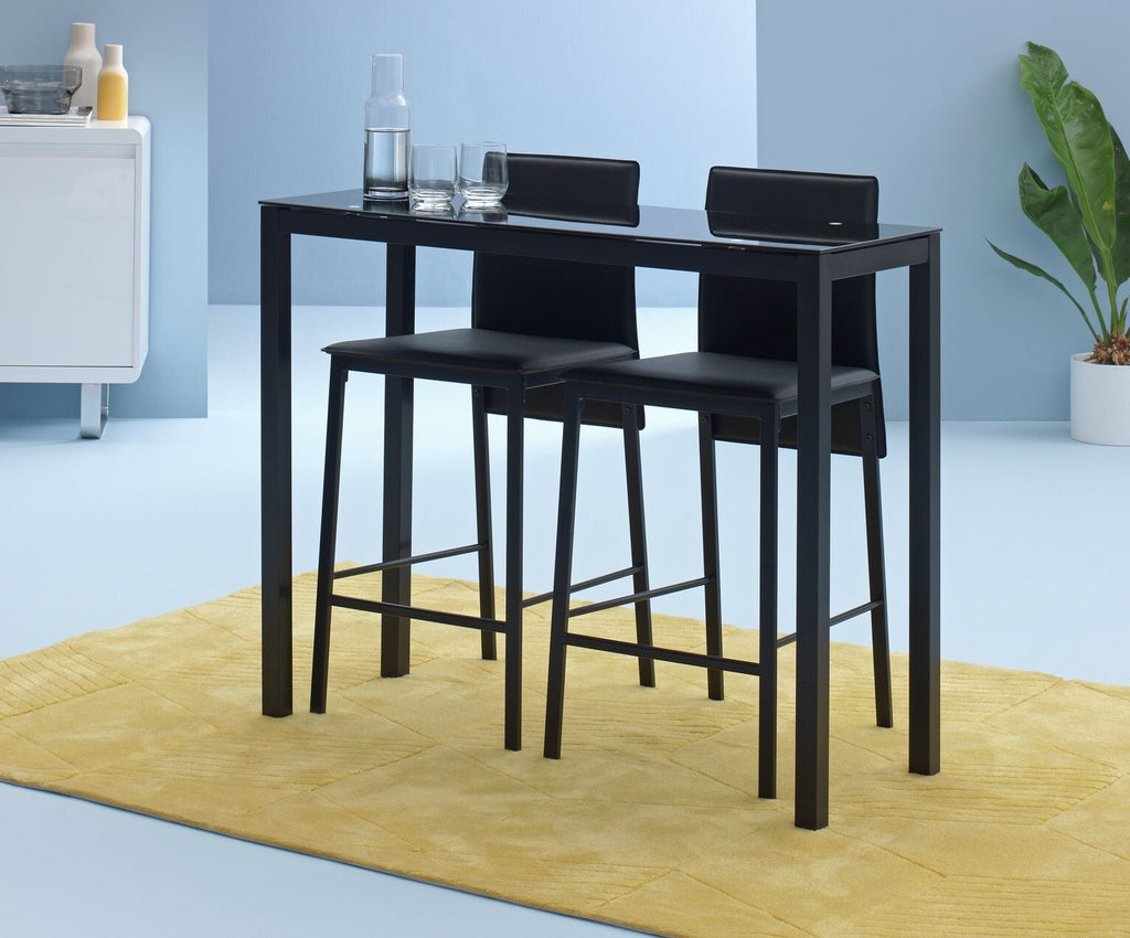 Lido Glass Dining Bar Table and 2 Chairs Black 110cm For Kitchen or Living Room