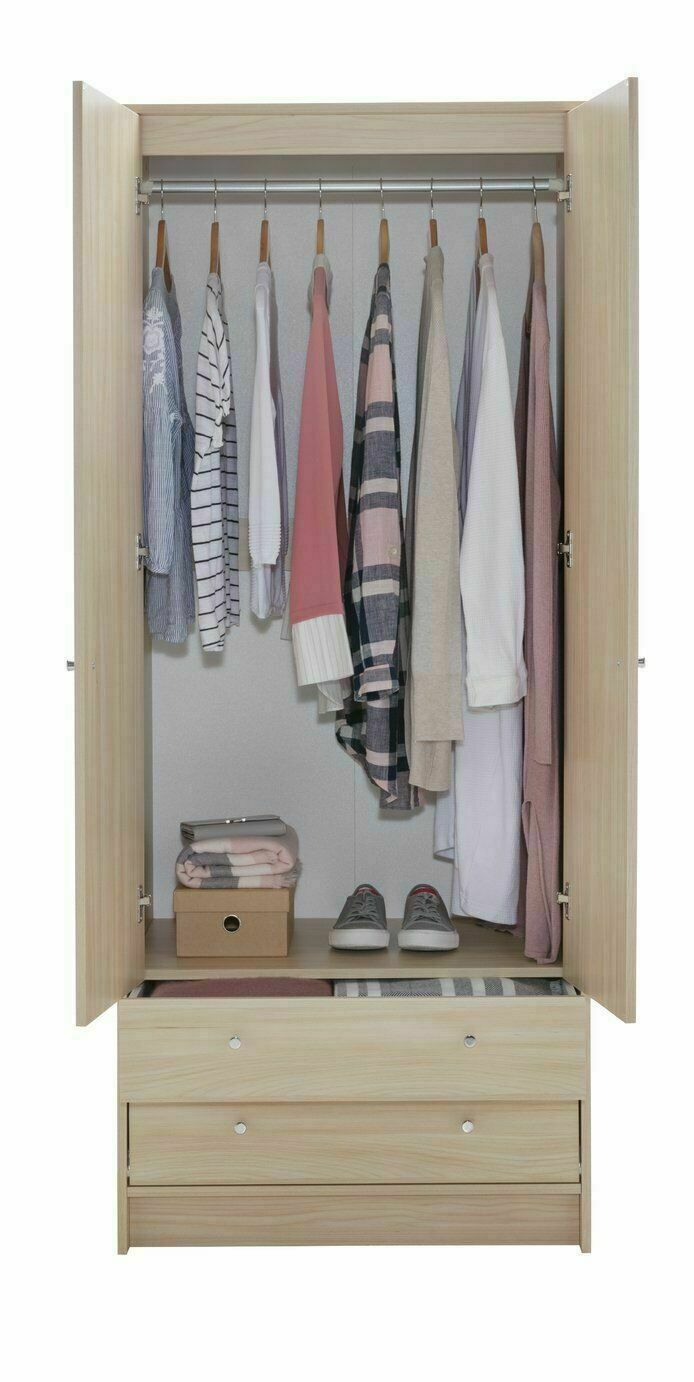 Malibu 2 Door 2 Drawer Wardrobe - Beech Effect |Bedroom Storage Unit for Clothes