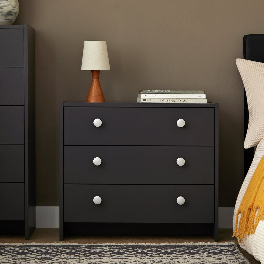 Home Seville 3 Drawer Chest Anthracite | Bedroom Furniture Storage Modern Design