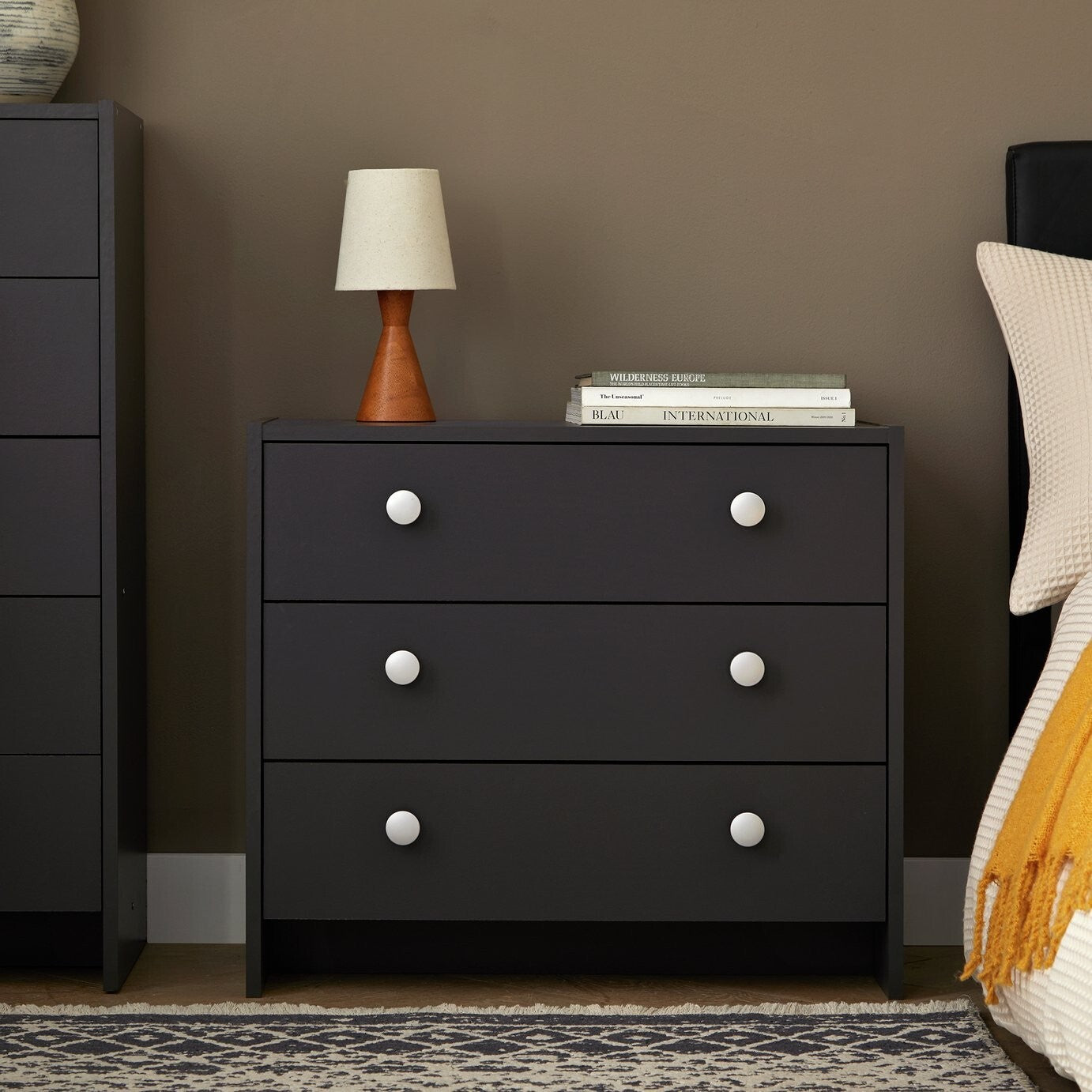 Home Seville 3 Drawer Chest Anthracite | Bedroom Furniture Storage Modern Design