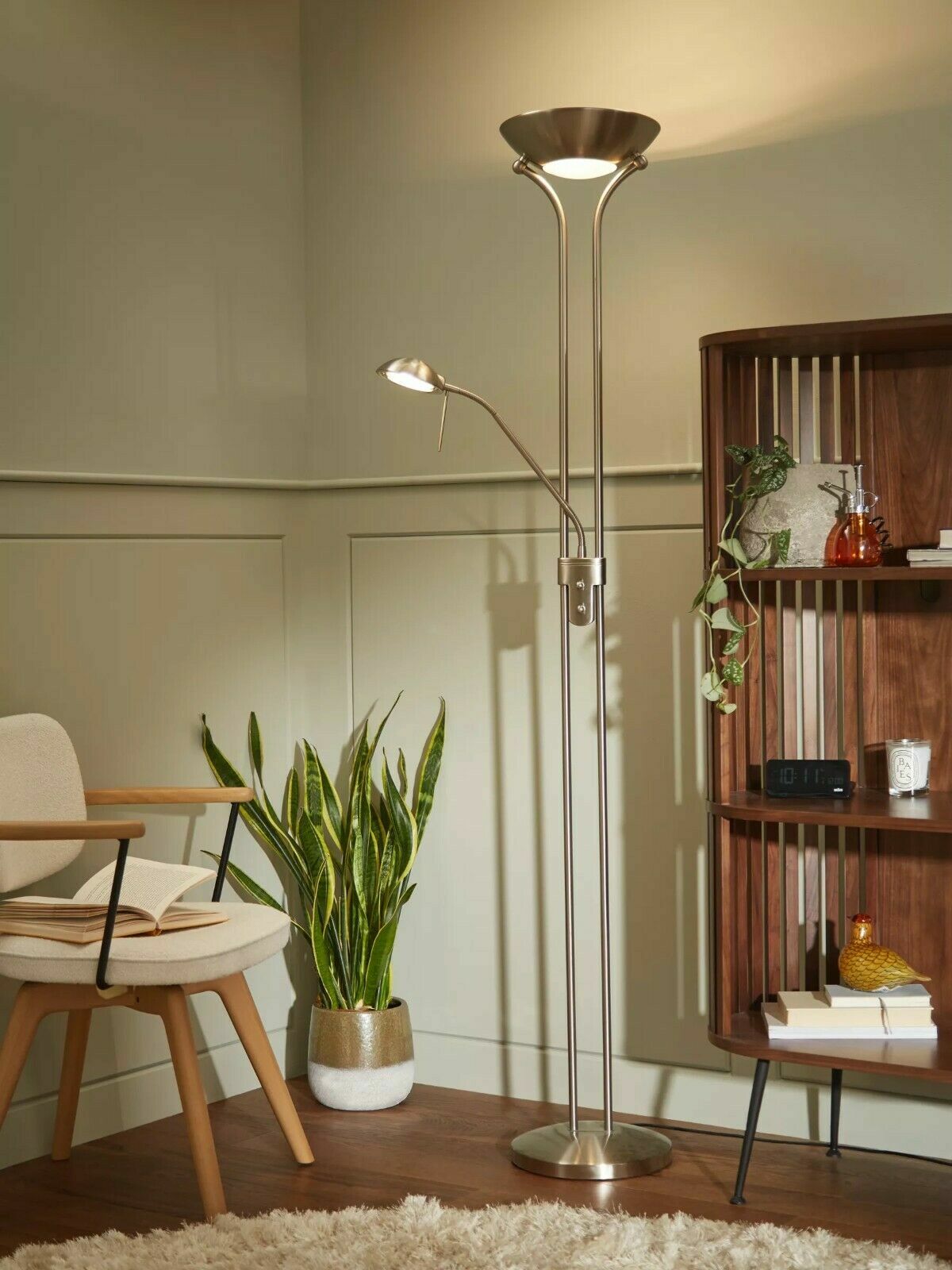 Father & Child Uplighter Floor Lamp - Chrome | Living Room Reading Light  Lamp
