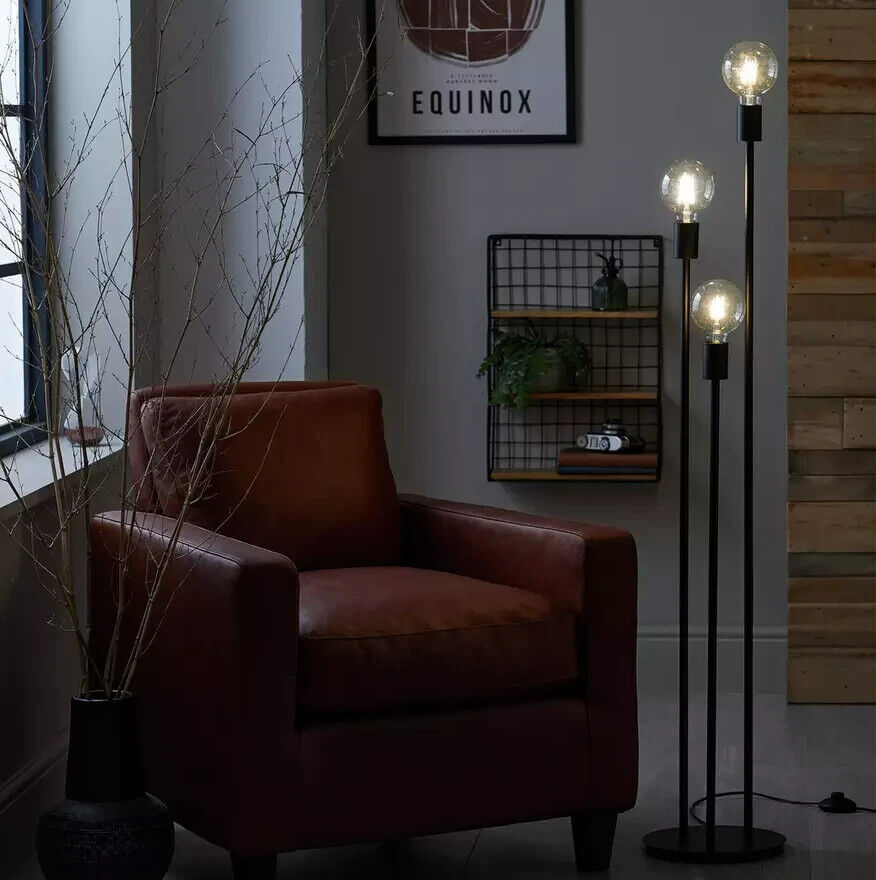 Habitat Exposed Bulb 3 Light Floor Lamp - Black | Modern Home Tall Standing Lamp
