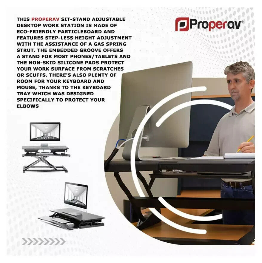 ProperAV Two-Tier Stand-Up Desk Workstation - Black