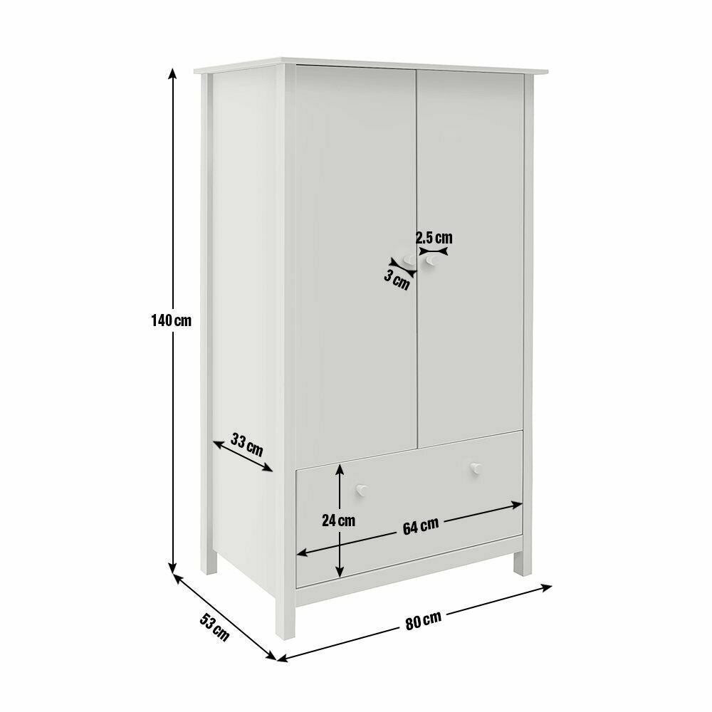 Scandinavia Kids 2 Door 1 Drawer Wardrobe - White | Storage for Clothes and Toys