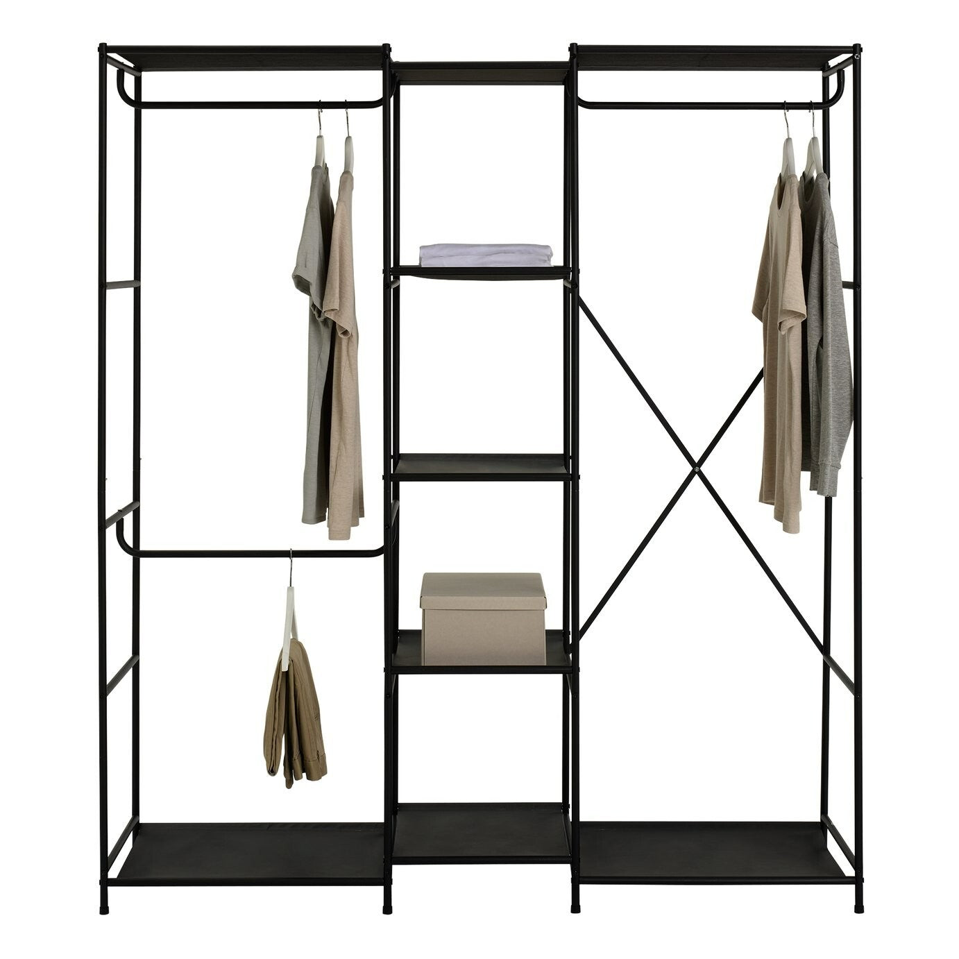 Spencer 3 Rail 6 Shelf Wardrobe - Black