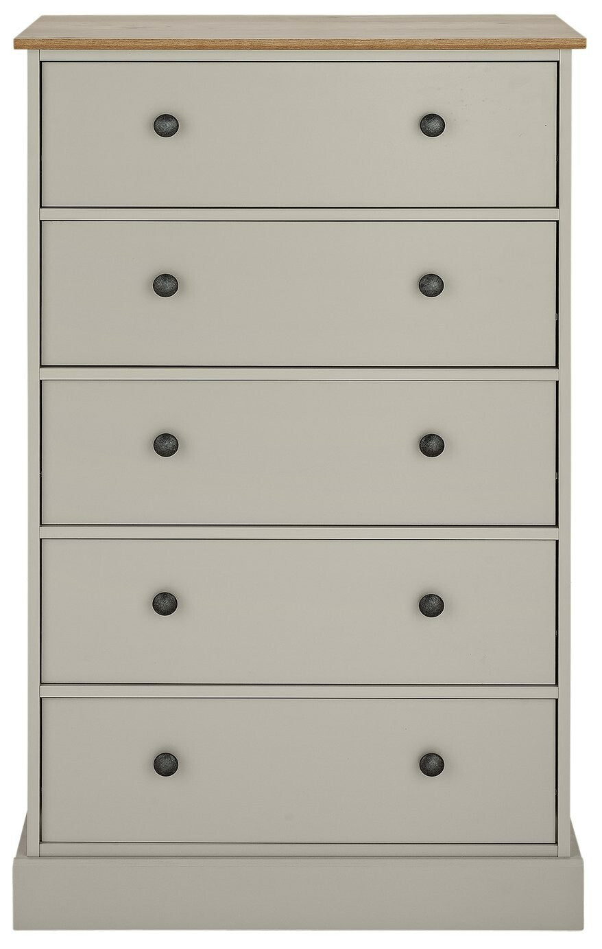 Kensington 5 Drawer Chest - Soft Grey/Oak Effect