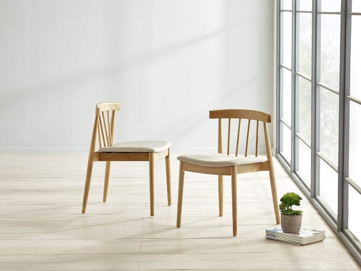 SBN Goran Pair of Solid Wood Chair - Natural