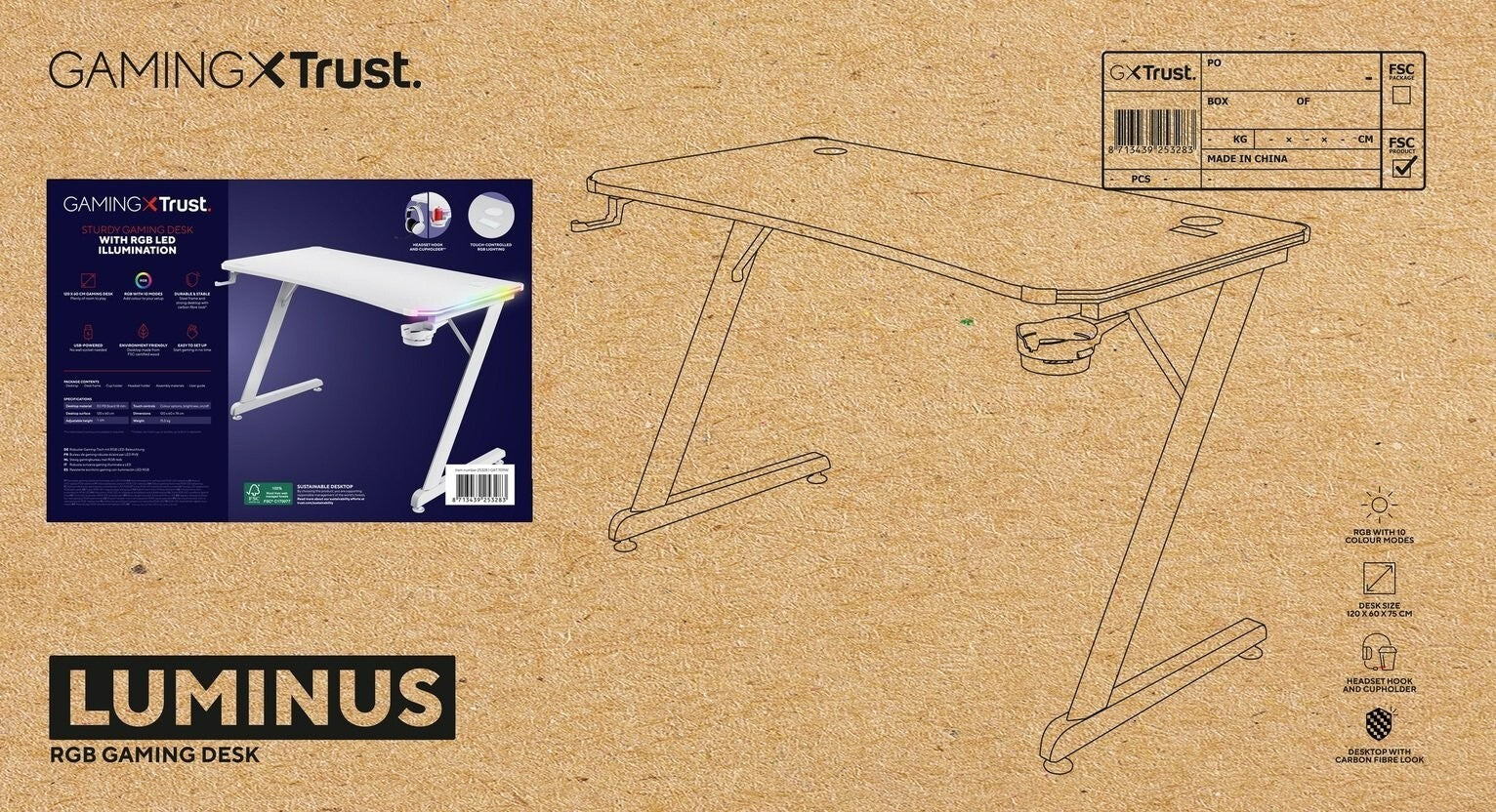 Trust GXT709 Luminus RGB Gaming Desk - White