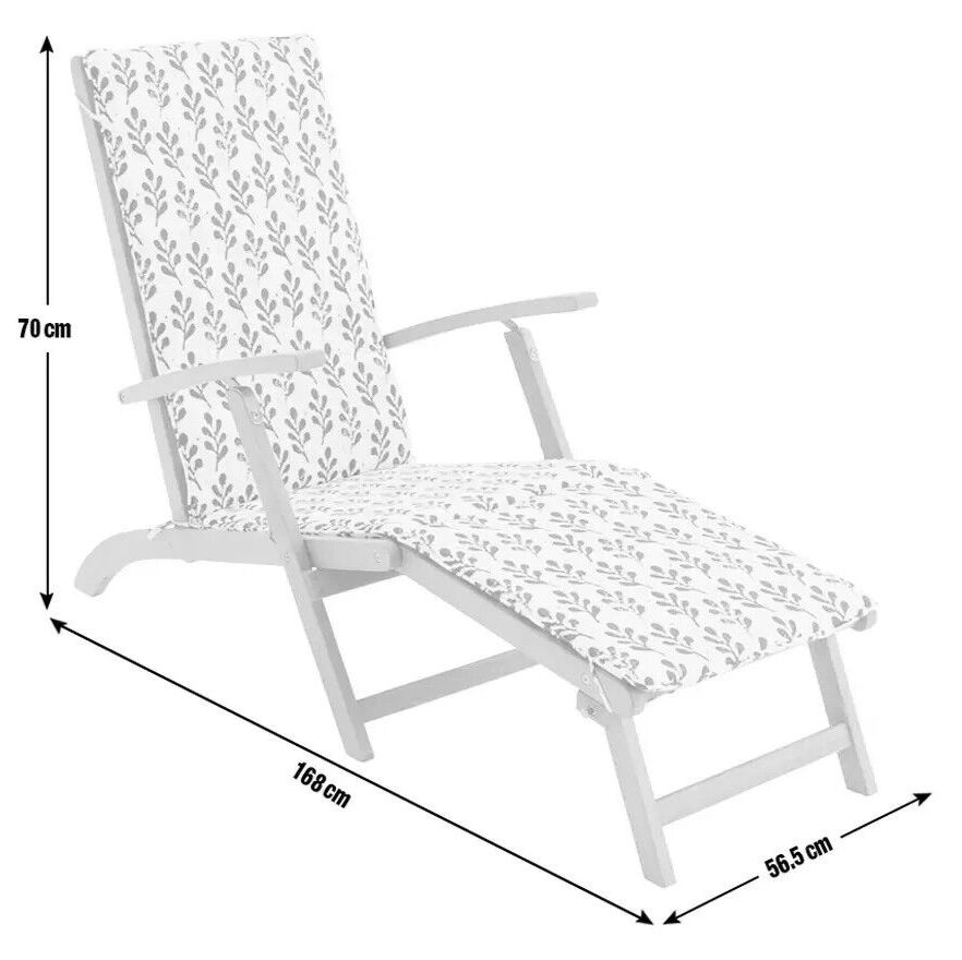 Folding Wooden Sun Lounger - Blue and White