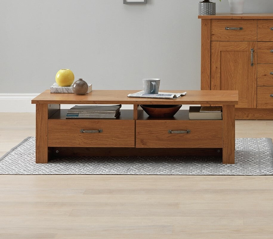 Ohio Coffee Table - Oak Effect Living Room Table Storage Shelf Modern Furniture