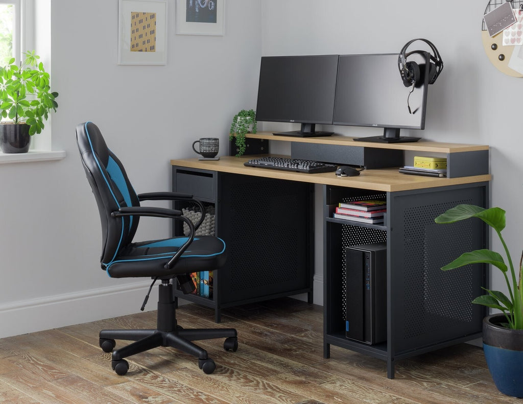 Modular 1 Drawer Gaming Desk - Oak Effect & Black ( B Grade 37398-37395- 37392 )