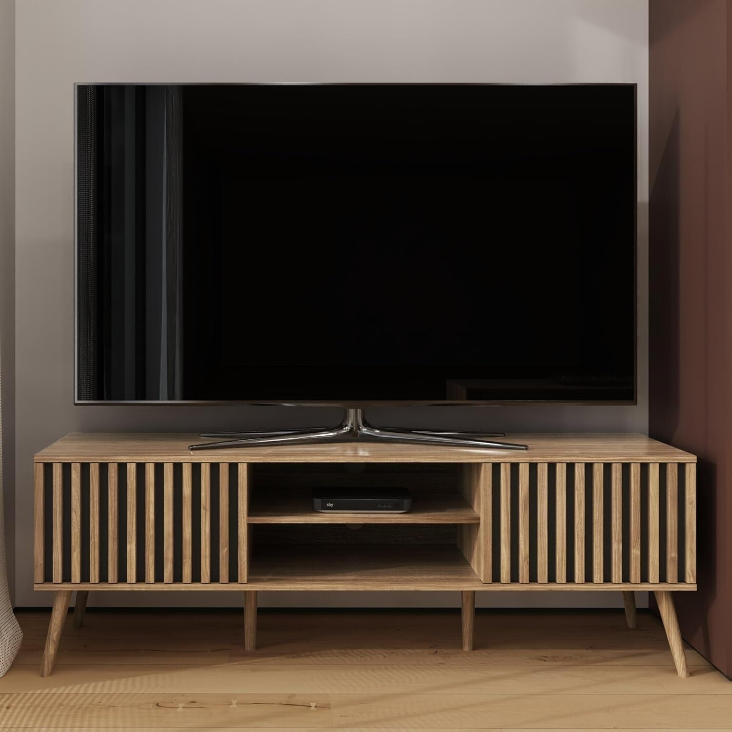 GFW Louvered 2 Door TV Unit - Oak