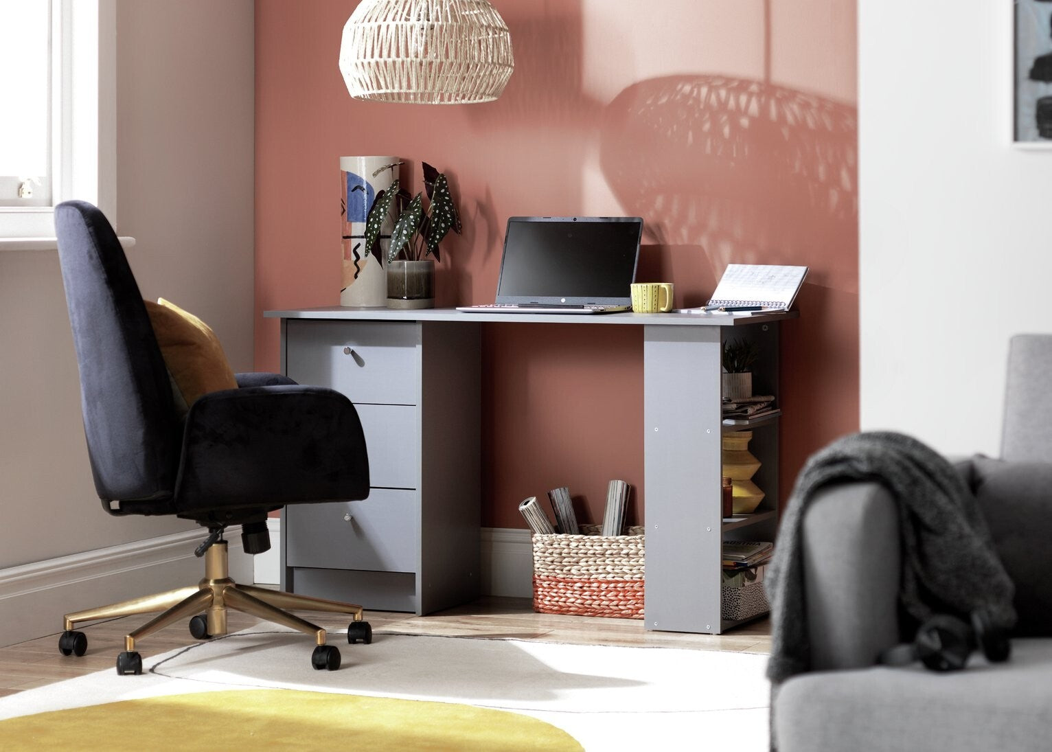Malibu 3 Drawer Office Desk - Grey ( B Grade )