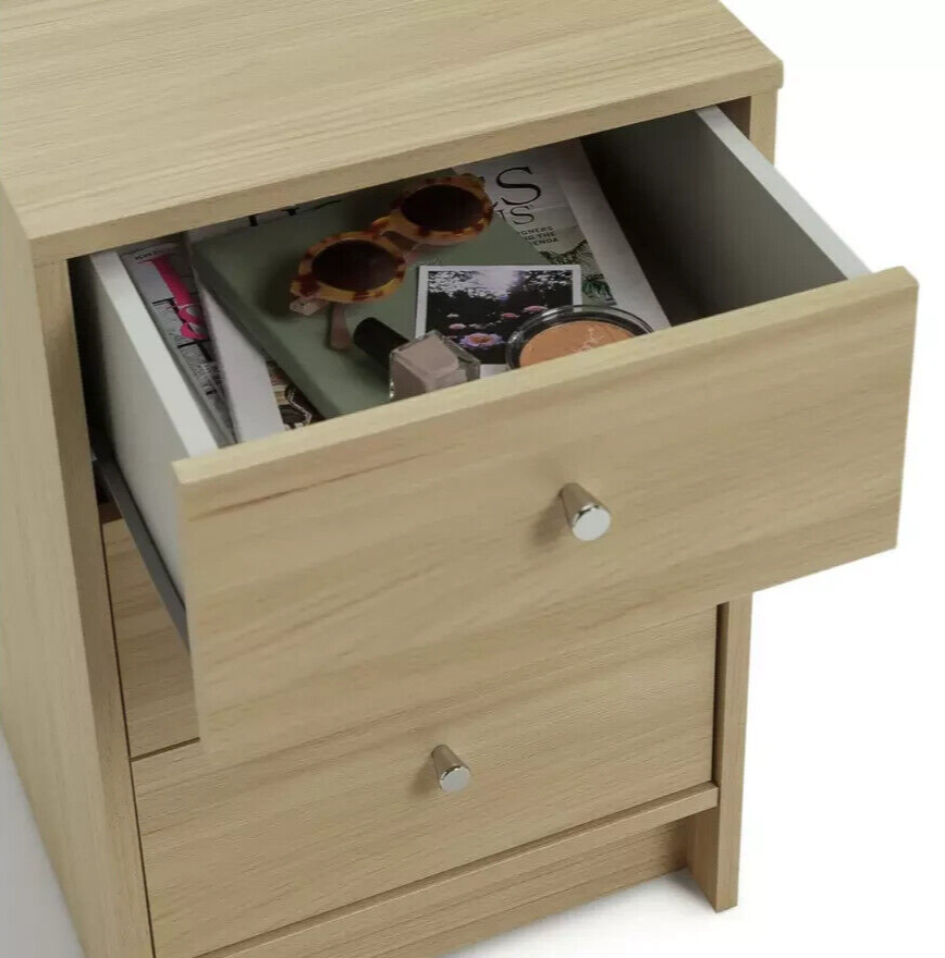 Malibu 3 Drawer Bedside Cabinet - Beech Effect