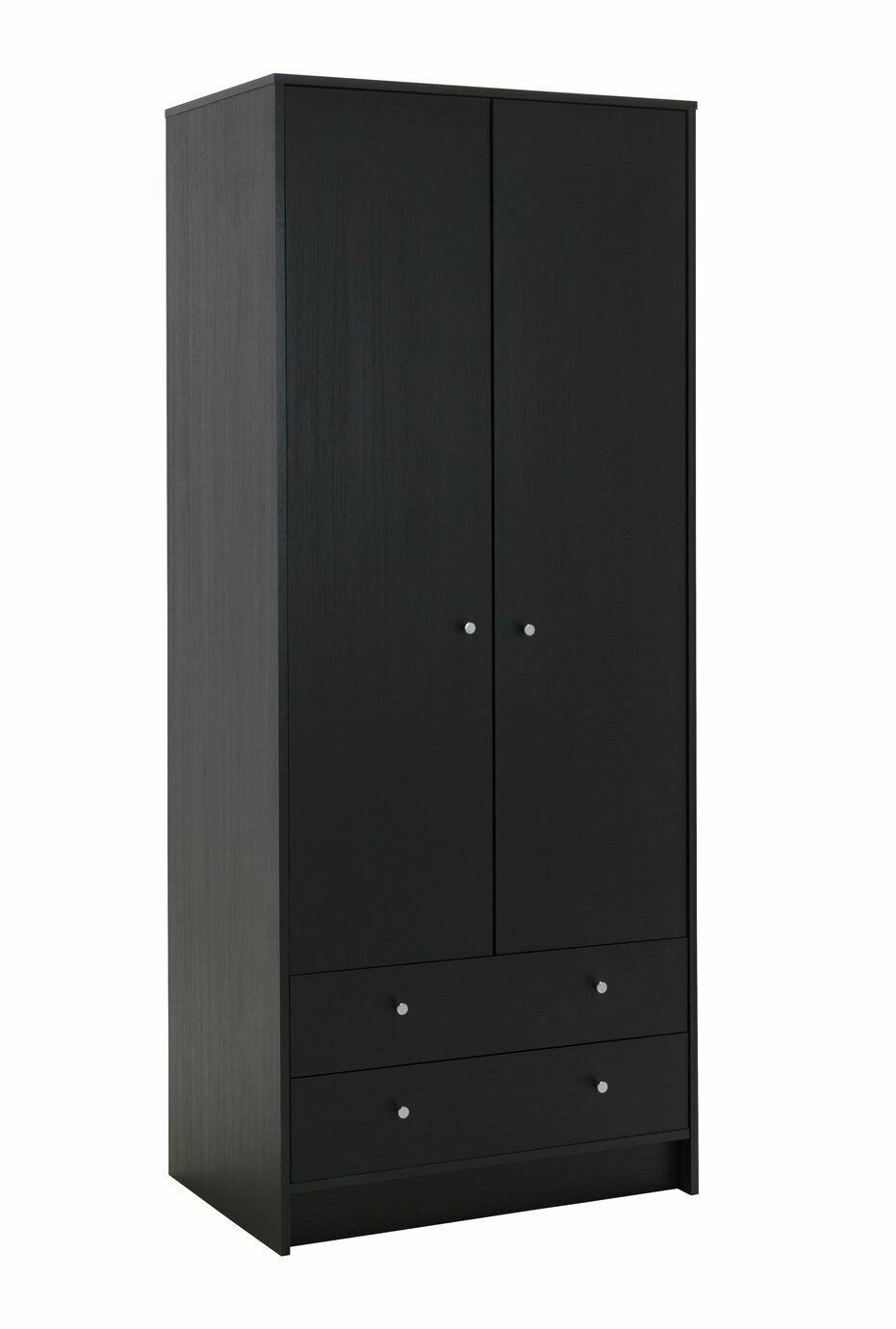 Malibu 2 Door 2 Drawer Wardrobe - Black Oak Effect | Bedroom Storage for Clothes
