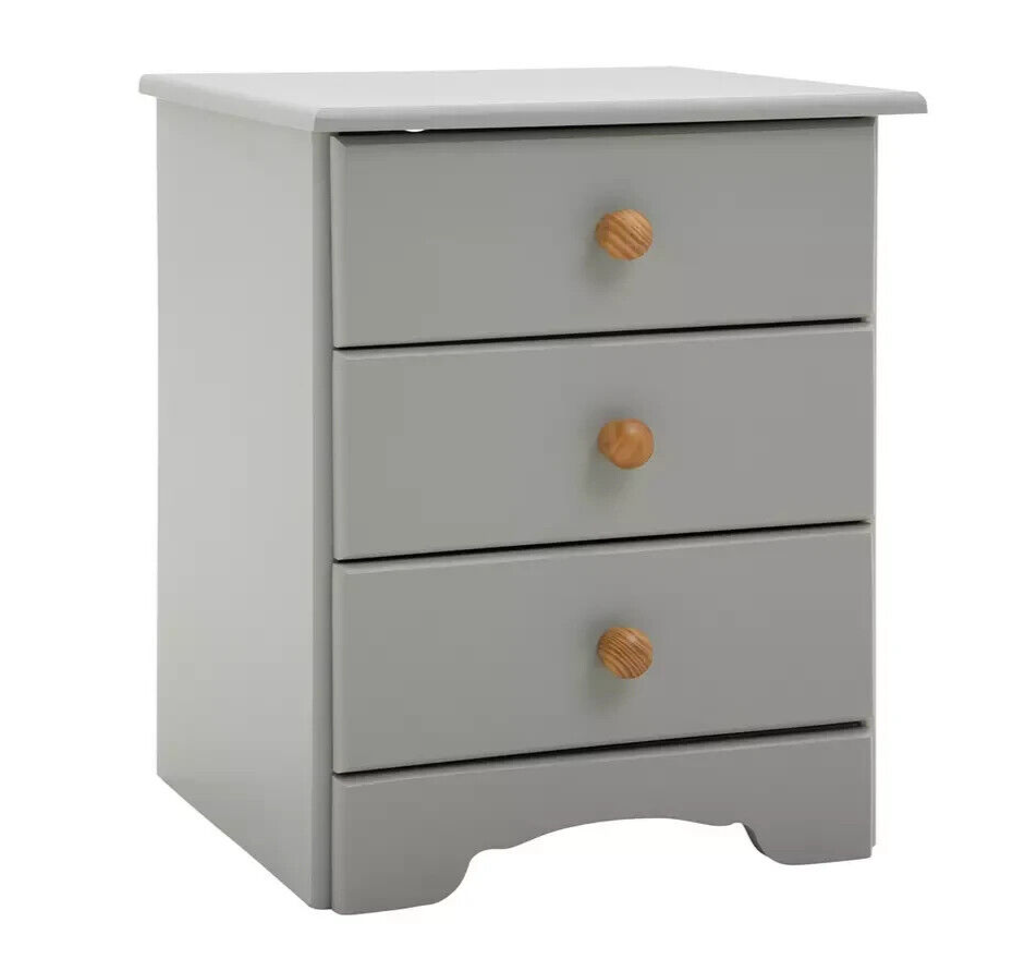 Nordic 3 Drawer Bedside Table - Grey