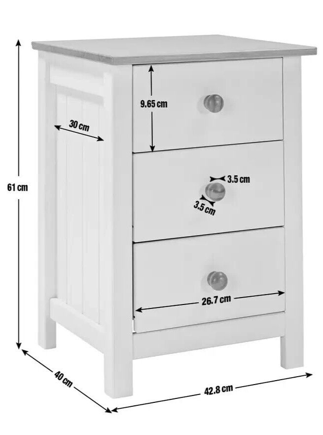 Scandinavia 3 Drawer Bedside Table - Two Tone