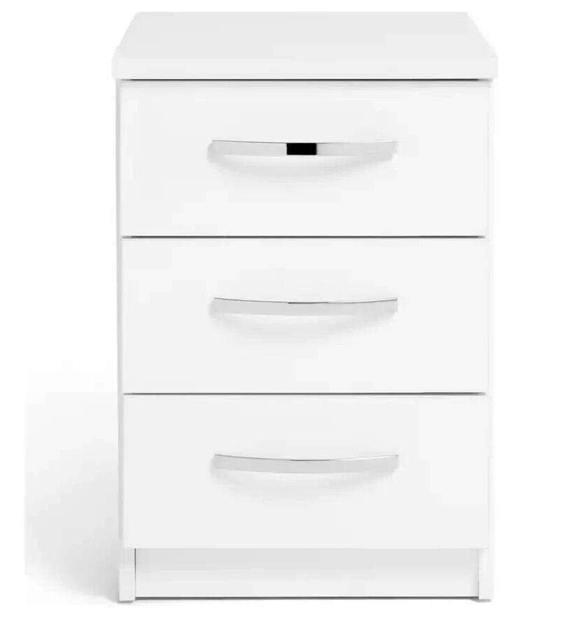 Hallingford 3 Drawer Bedside Table -White Gloss ( B grade 19046 )