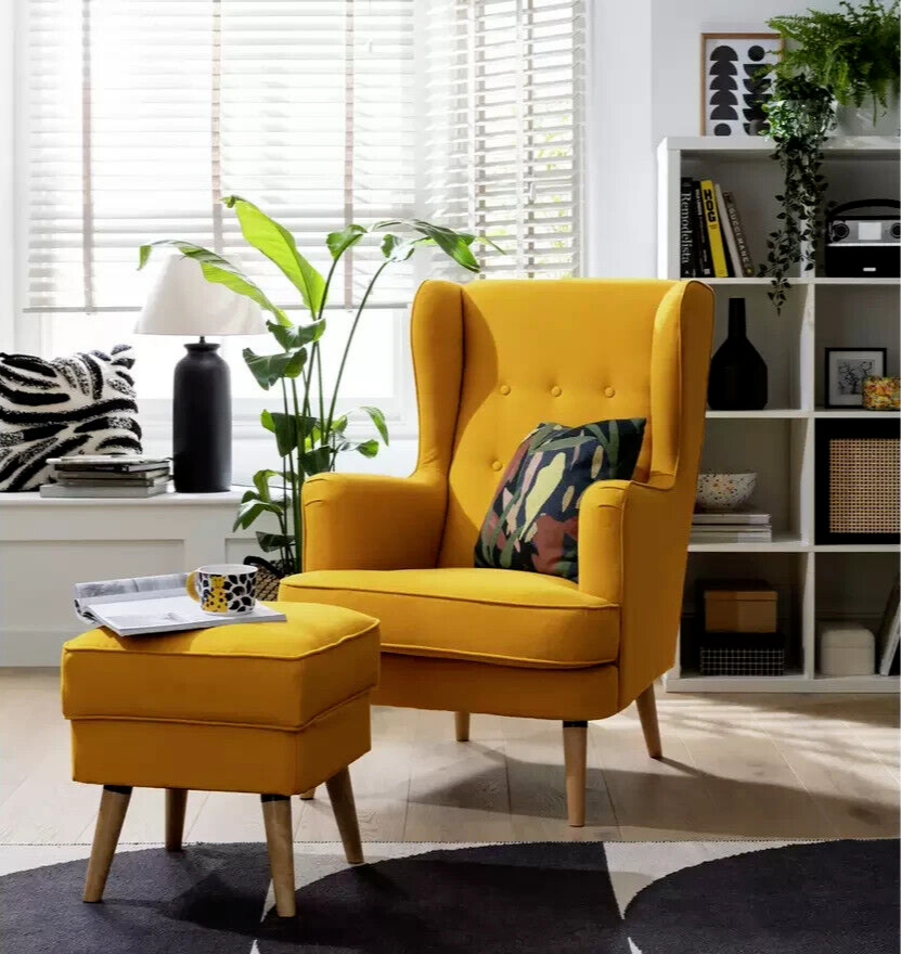 Habitat Callie Self Assembly Fabric Wingback Armchair-Yellow