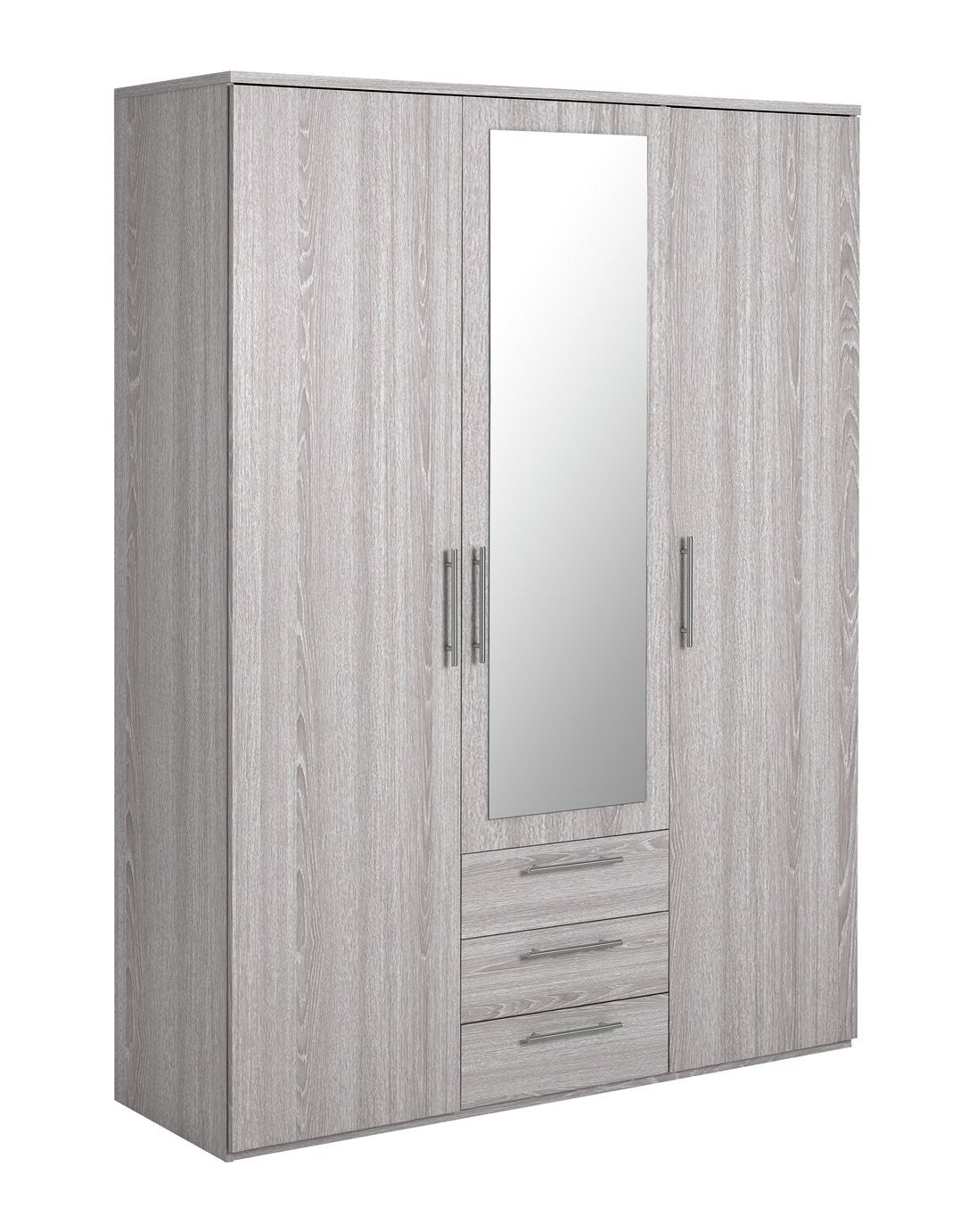Home Brisbane 3 Door 3 Drawer Wardrobe – GreyOak | Wardrobe with storage