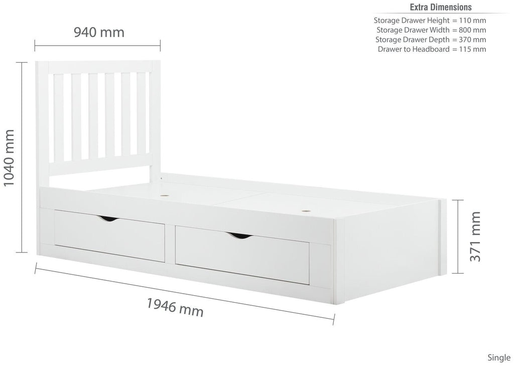 Birlea Appleby Single Wood Effect Bed Frame - White