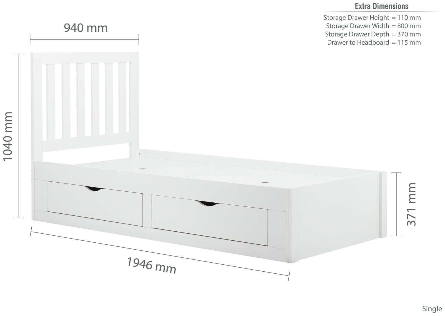 Birlea Appleby Single Wood Effect Bed Frame - White