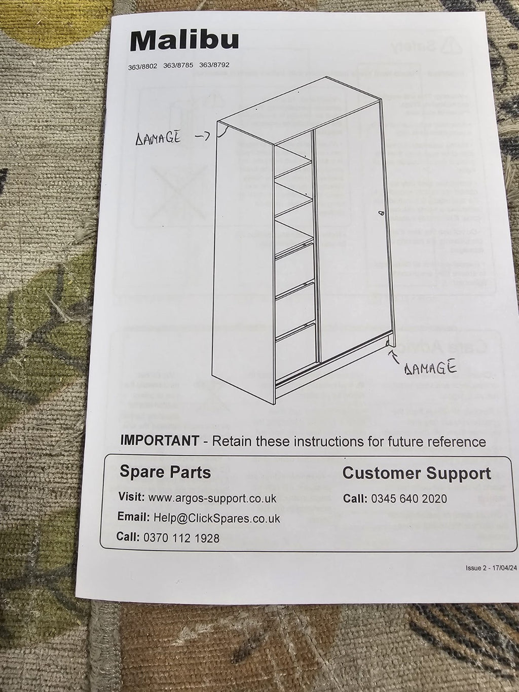 Home Malibu 1 Door Sliding Wardrobe - White ( B Grade )