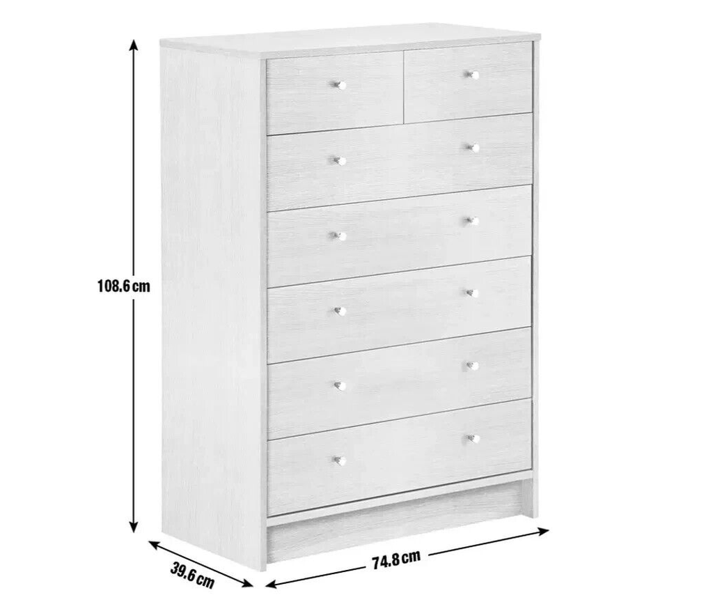 Malibu Modern 7 Drawer Chest Of Drawers Storage Cabinet For Bedroom - Soft Grey