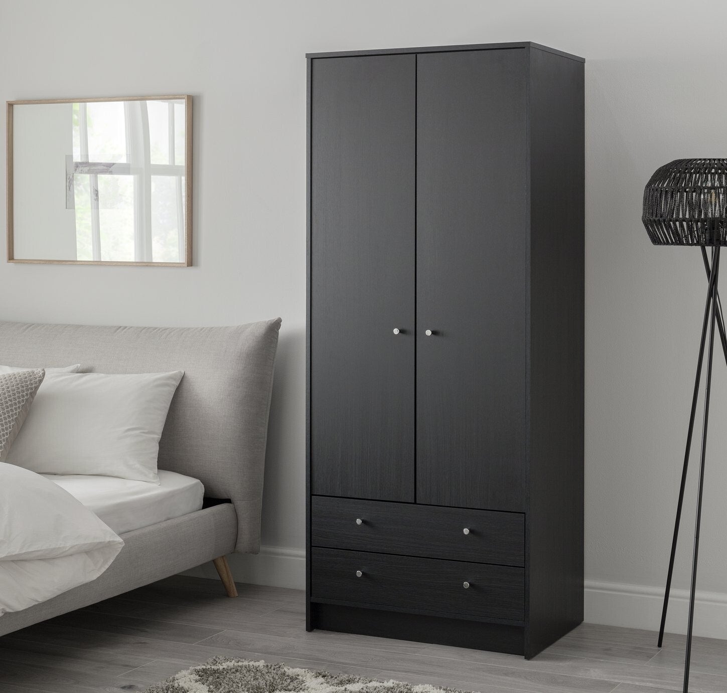 Malibu 2 Door 2 Drawer Wardrobe -Black Oak Effect ( B Grade )