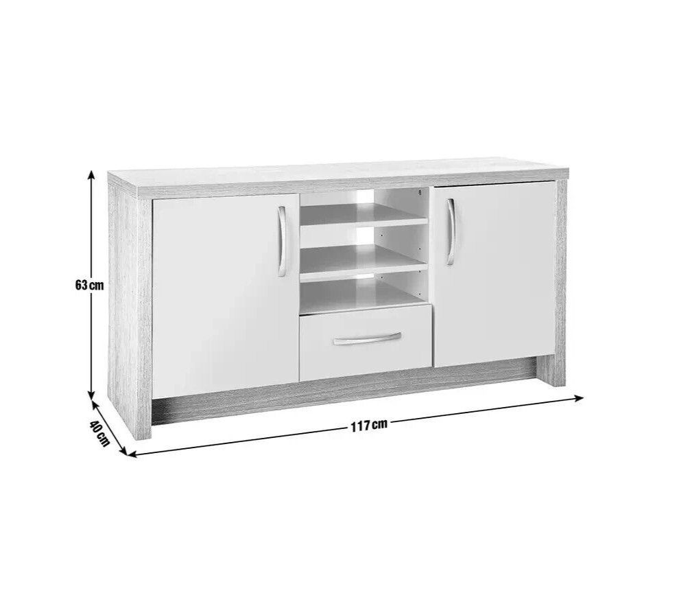 Venice 2 Door 1 Drawer Low Sideboard - Grey