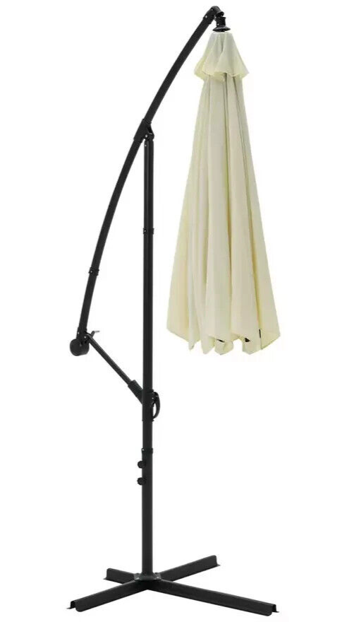 Home 3m Overhanging Garden Parasol - Cream | Outdoor Patio Sun Shade Parasol