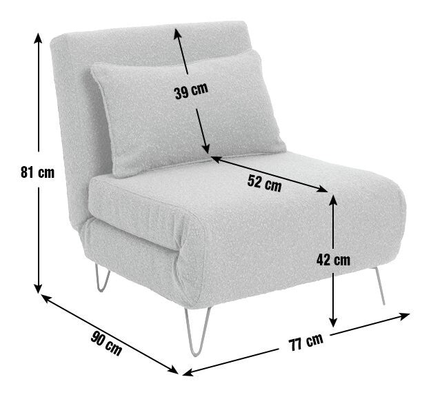 Roni Fabric Small Single Chair Bed -Grey