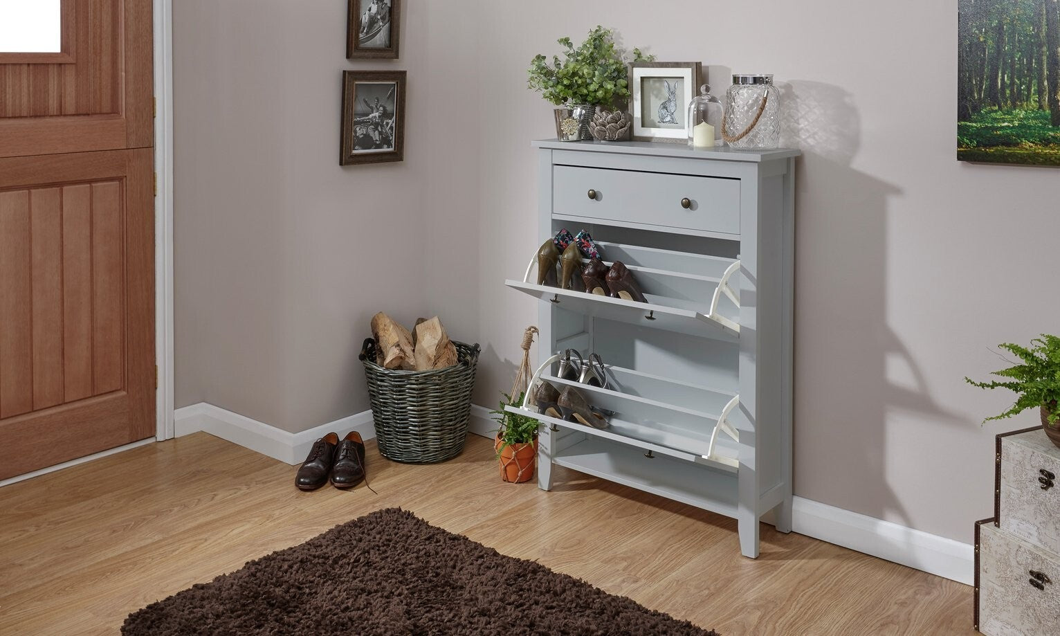 Deluxe Two Tier Shoe Cabinet - Grey