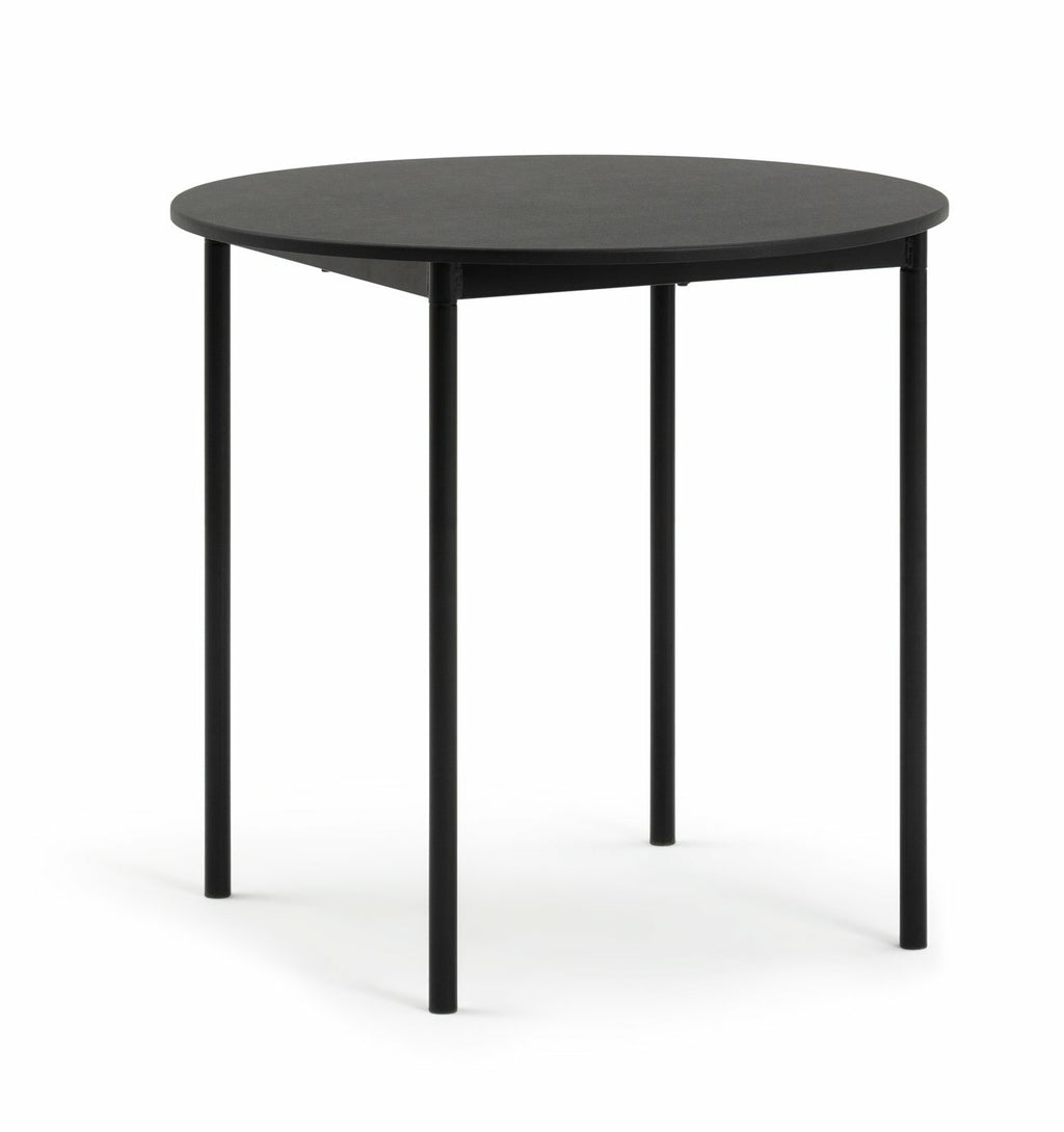 Stella Round Modern Dining Table and 2 Black Chairs 80cm - Wood Effect