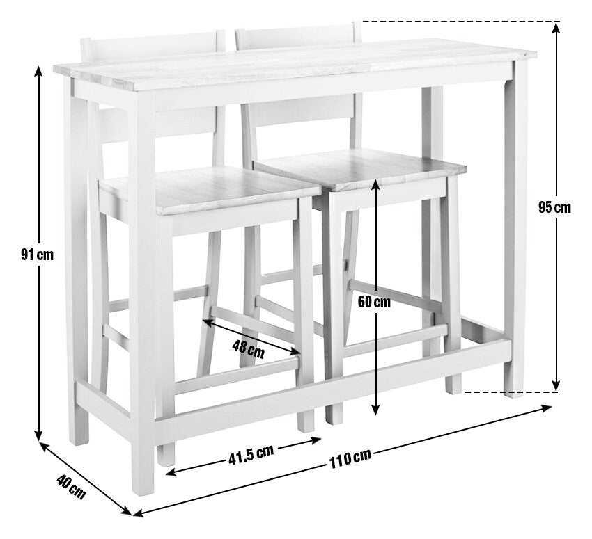 Home Chicago Extending Grey Bar Table & 2 Grey Stools | Kitchen Breakfast Set