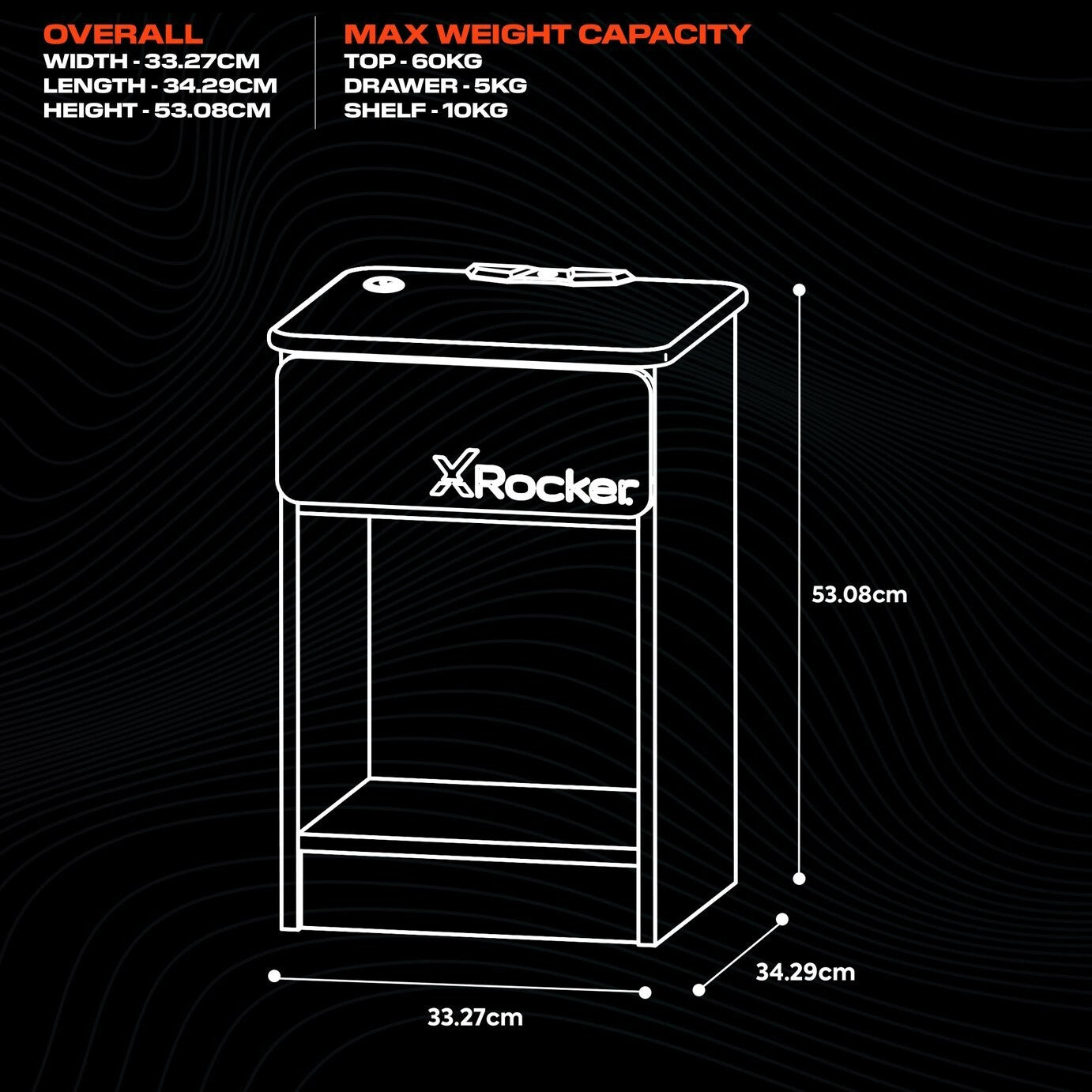 X Rocker Carbon Tek Wireless Charging Bedside Table - Red