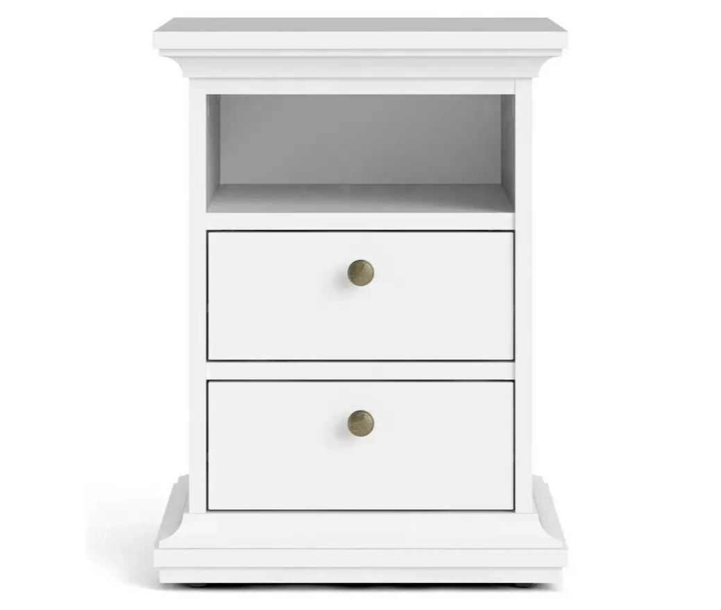 Tvilum Paris 2 Drawer Bedside Table - White
