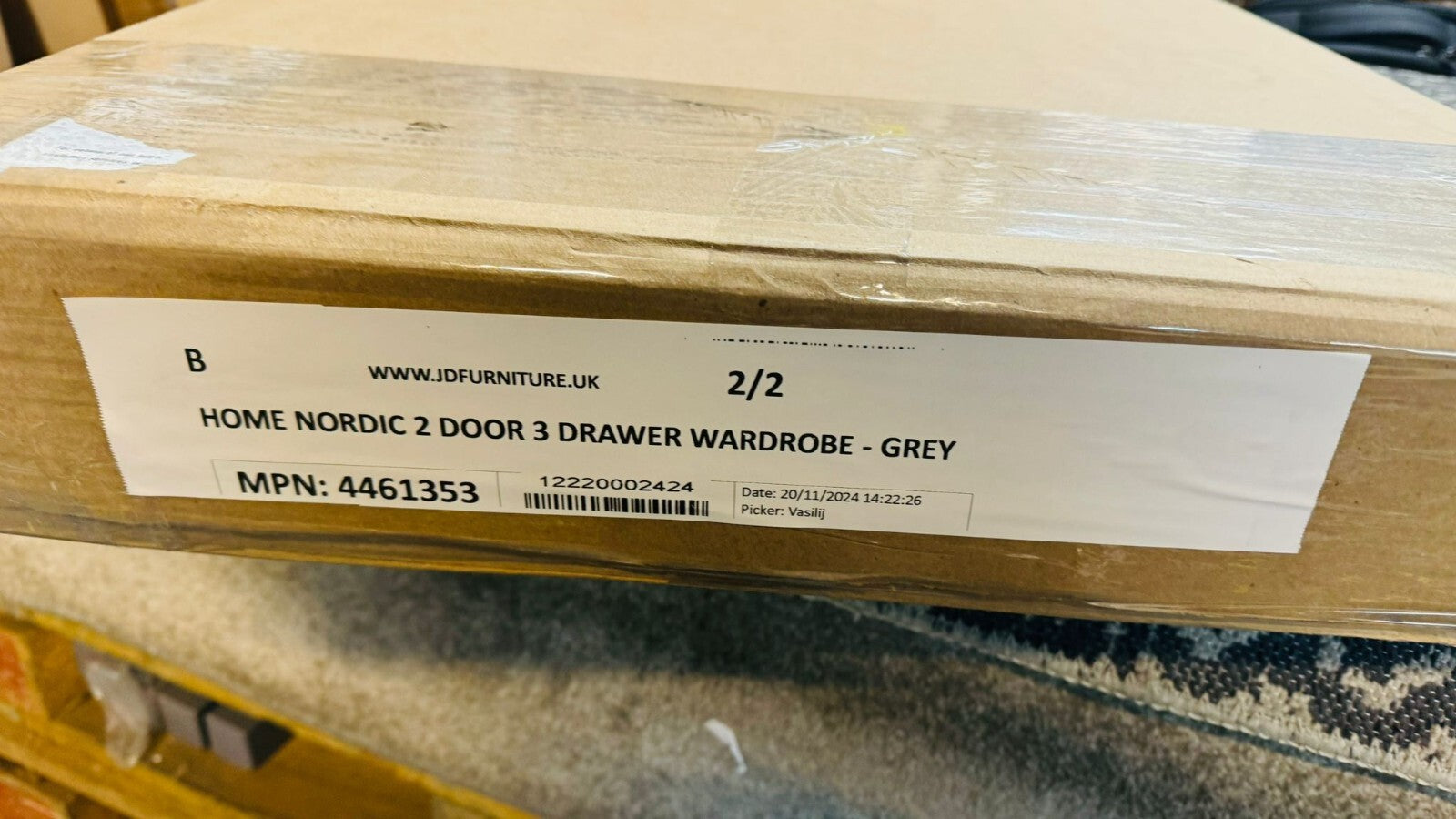 Nordic 2 Door 3 Drawer Wardrobe - Grey ( B Grade 32631 - 32632 )