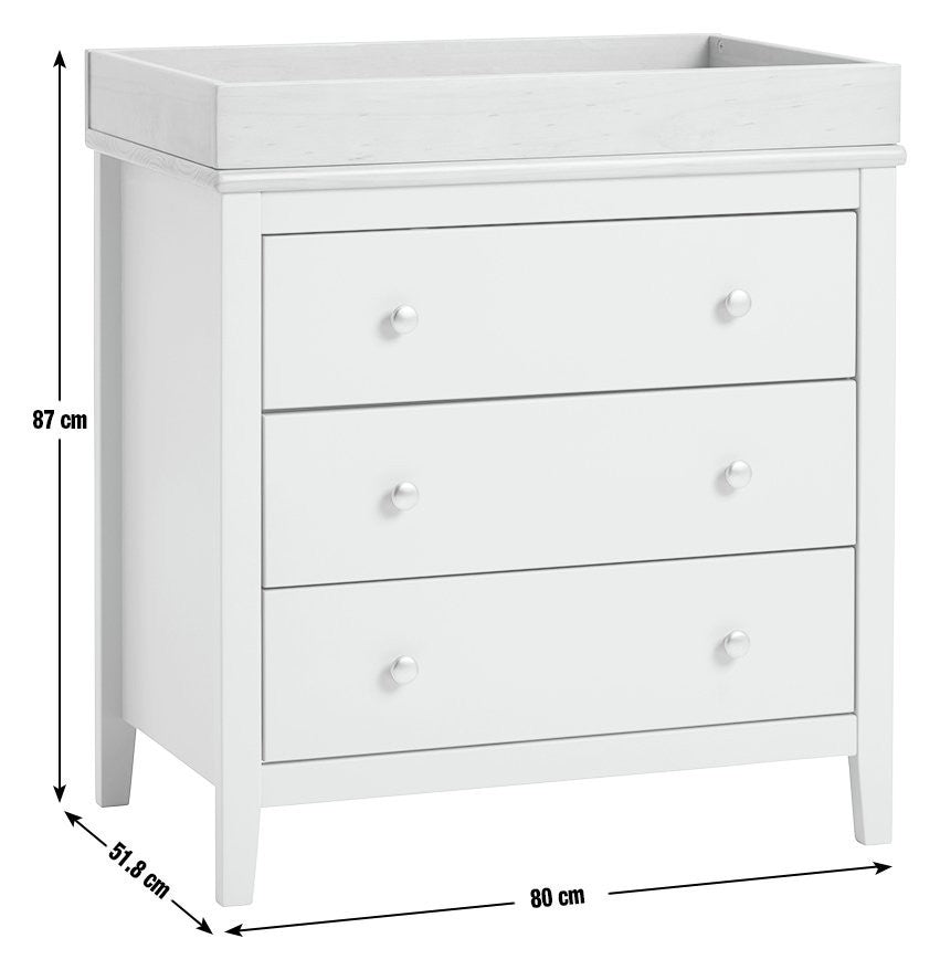 Cuggl Canterbury Nursery 3 Drawer Chest - White | 3 drawer baby dresser