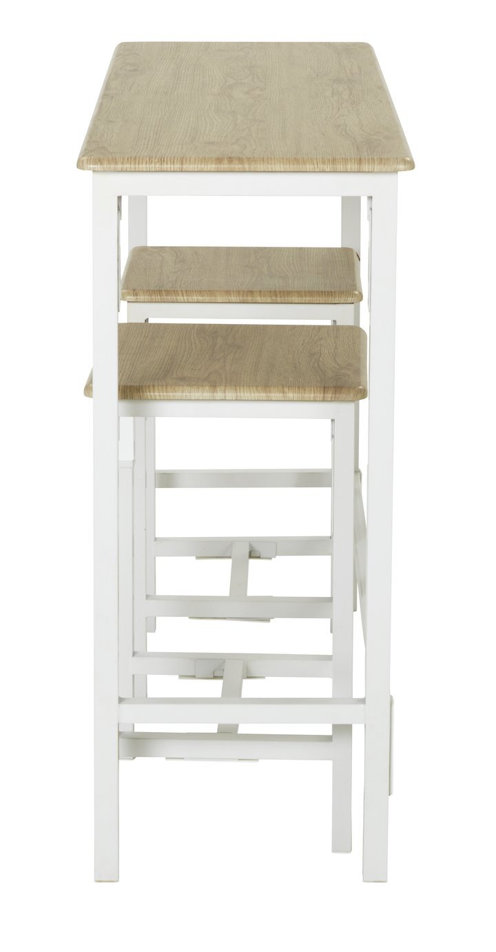 Bolitzo Bar Set & 2 Stools - Oak & White