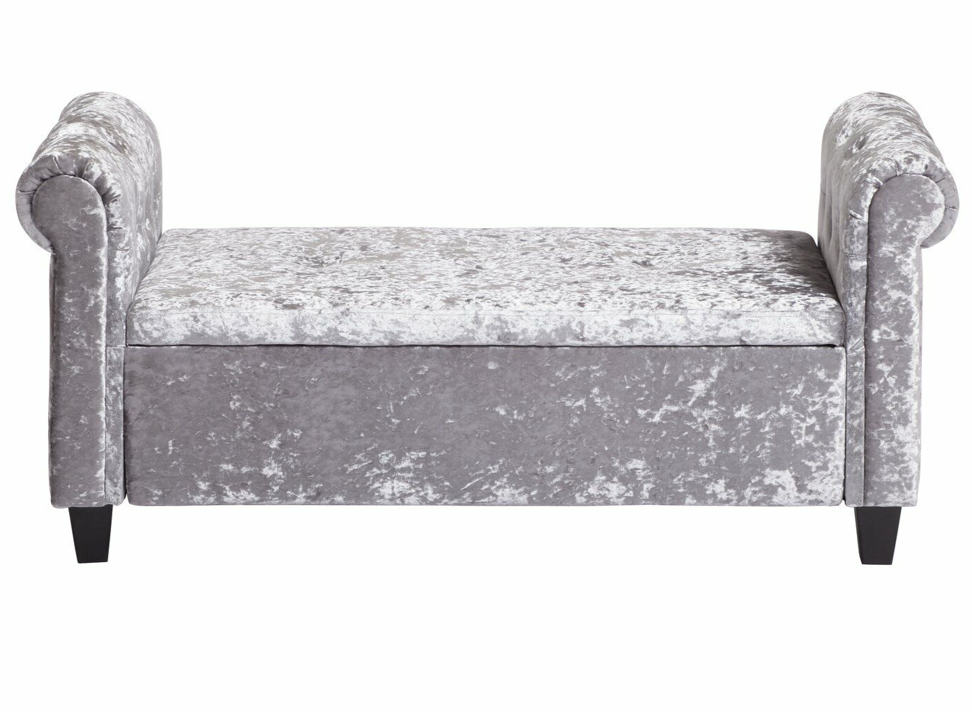 Crushed Velvet Ottoman Silver | Luxurious Storage Bench with Padded Lid and Butt