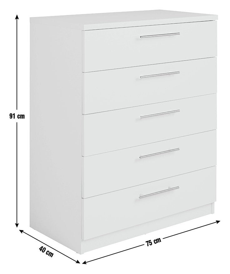 Home Brisbane 5 Drawer Chest | Tall Bedroom Storage Cabinet Drawers Unit Grey