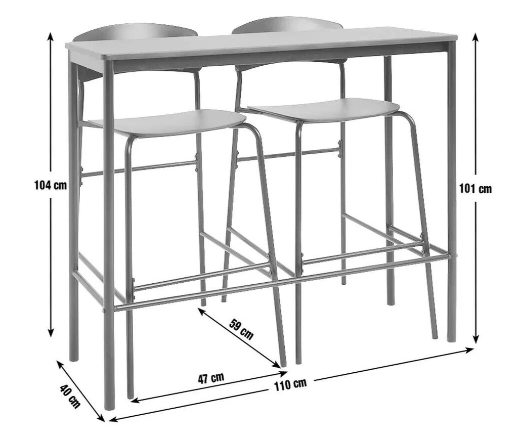 Stella Metal Bar Table & 2 Black Bar Stools