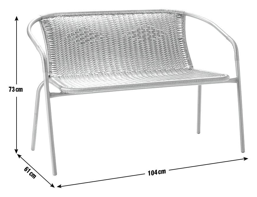 2 Seater Steel & Wicker Effect Garden Bench-Brown