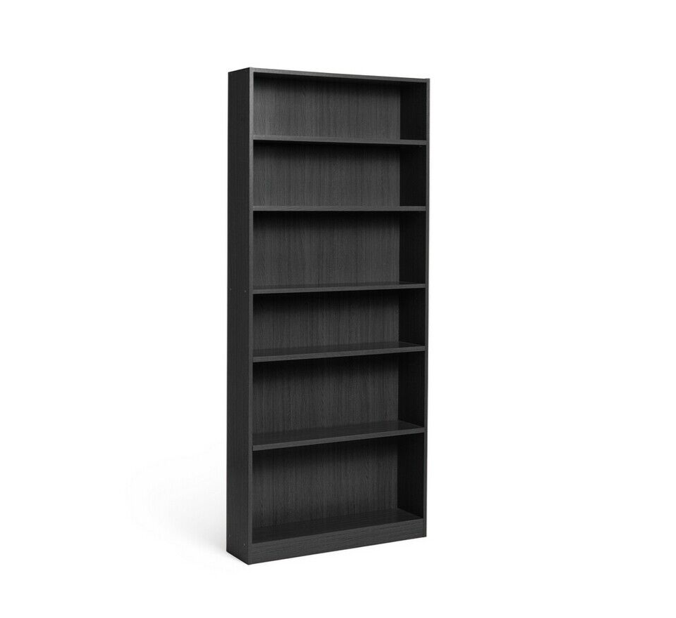 Maine Deep 6 Shelf Bookcase - Shelving Storage Unit Display Cabinet - Black