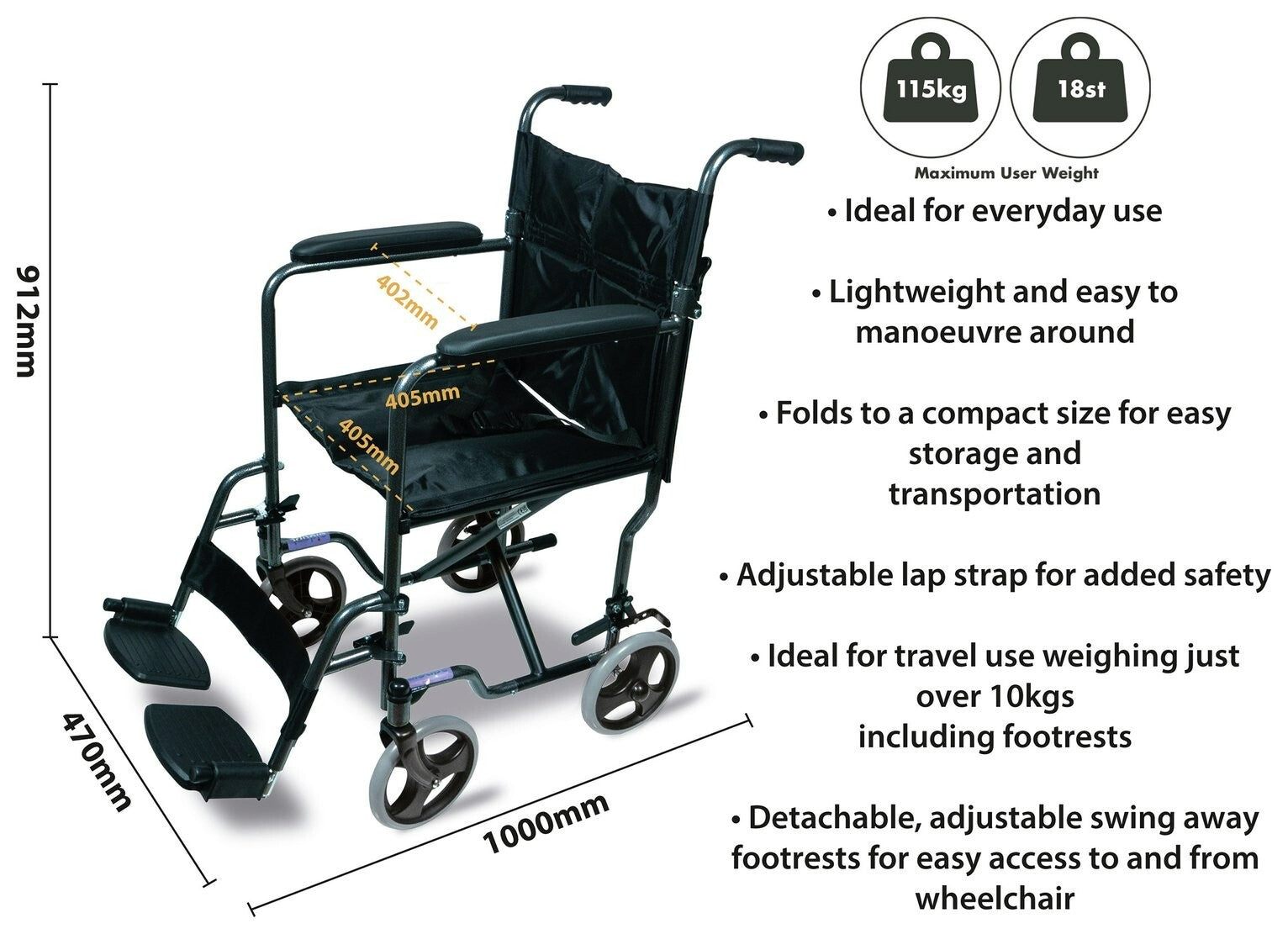 Aidapt Steel Compact Transport Wheelchair