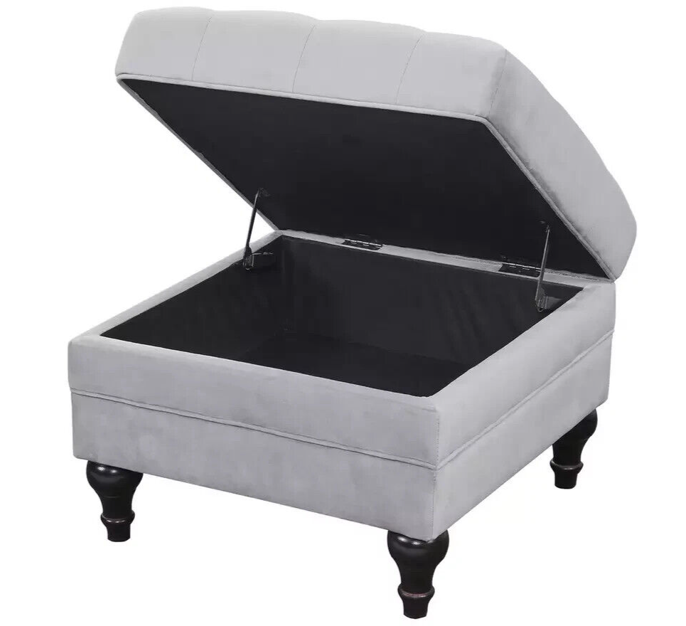 Habitat Chesterfield Velvet Storage Footstool - Light Grey