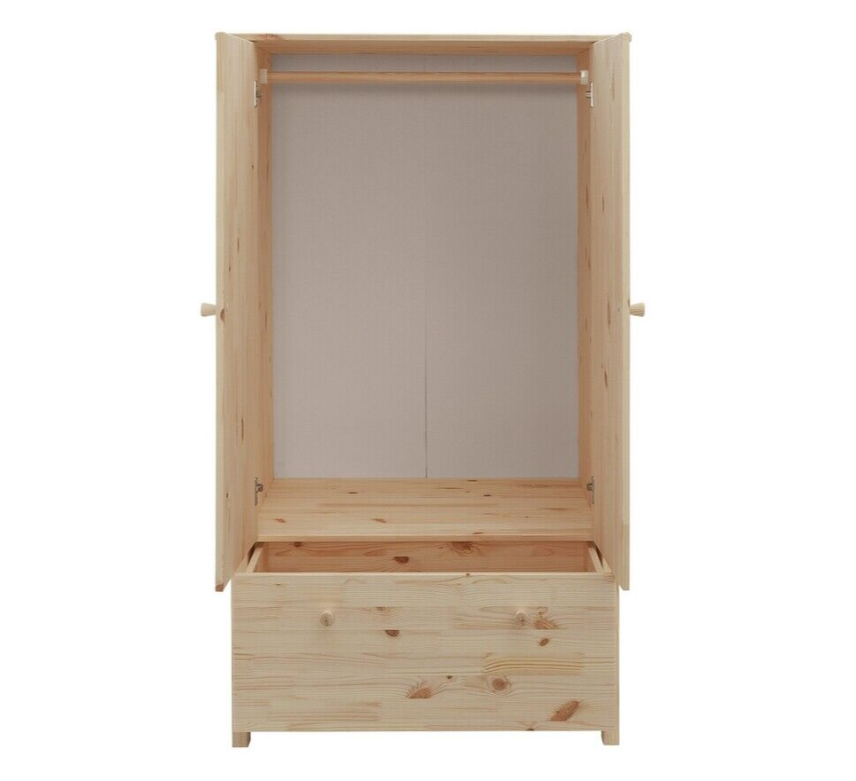 Scandinavia 2 Door 1 Drawer Wardrobe - Pine