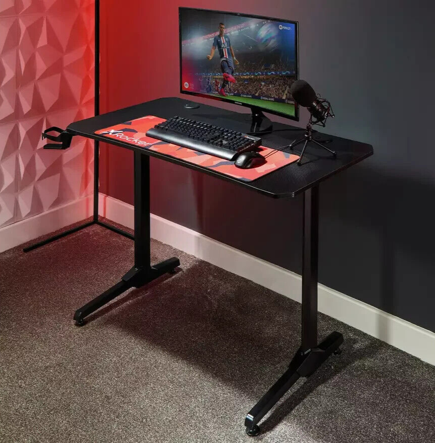X Rocker Panther Gaming Desk Black | Sturdy Computer Desk with LED Lights Modern