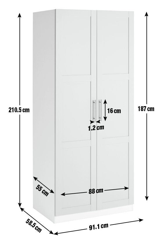 Habitat Munich Panelled 2 Door Wardrobe - Grey